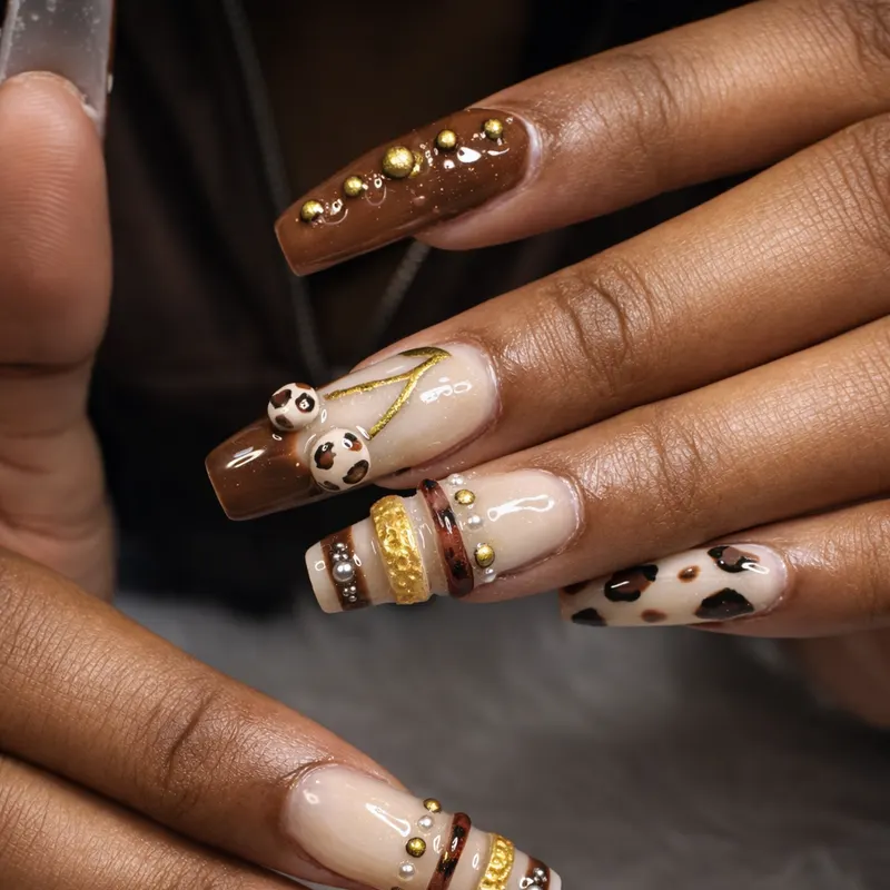 Nail enhancements, natural, builder gel, custom design, beads, pearls, 3D by Unlimited Nail Systems in Sugar Land, TX