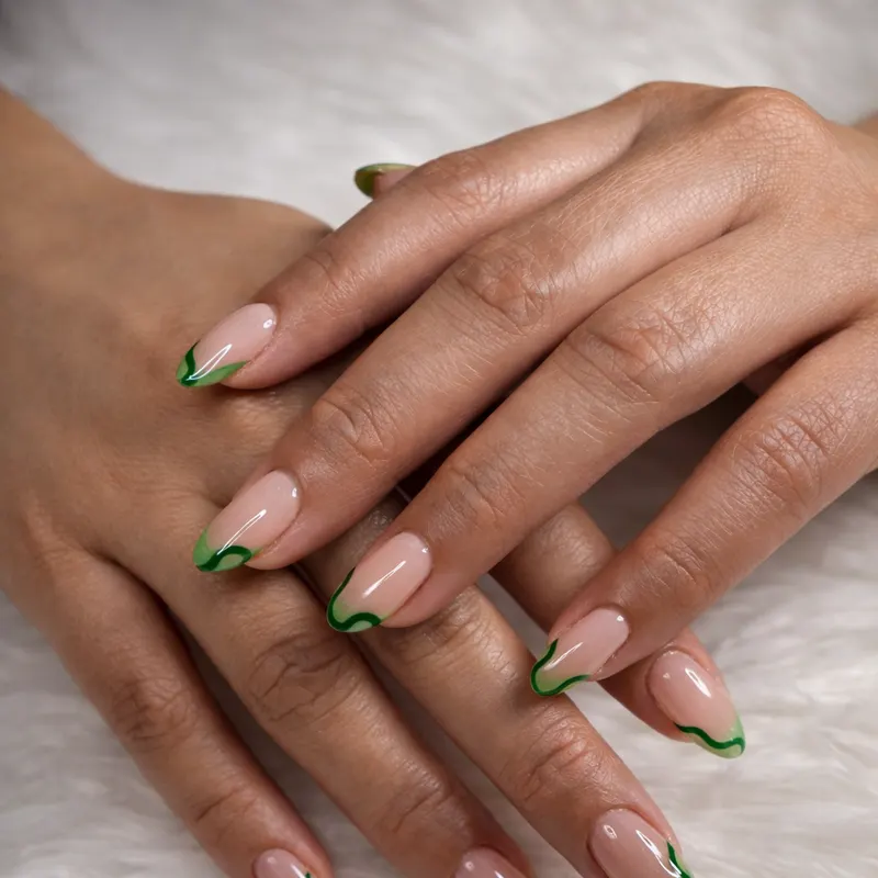 Nail enhancements, natural, builder gel, opaque, French design by Unlimited Nail Systems in Sugar Land, TX